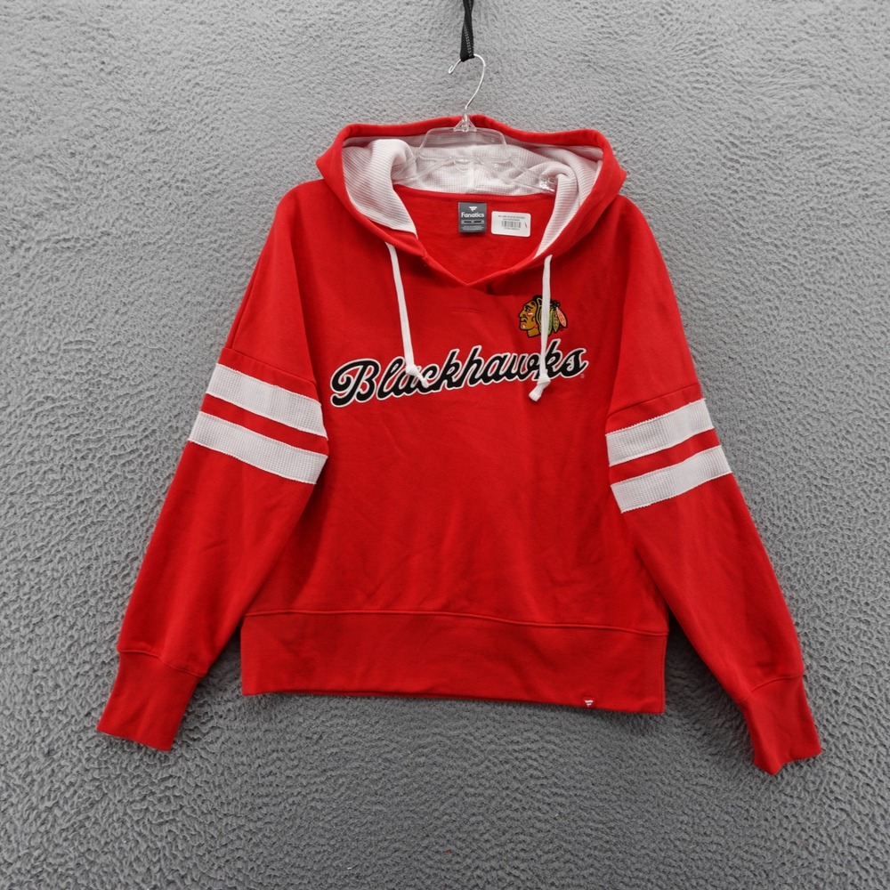 Fanatics Chicago Blackhawks NHL Mens Red Pullover Hoodie Sweatshirt Me dium